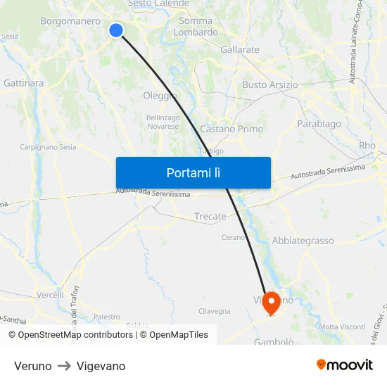 Veruno to Vigevano map