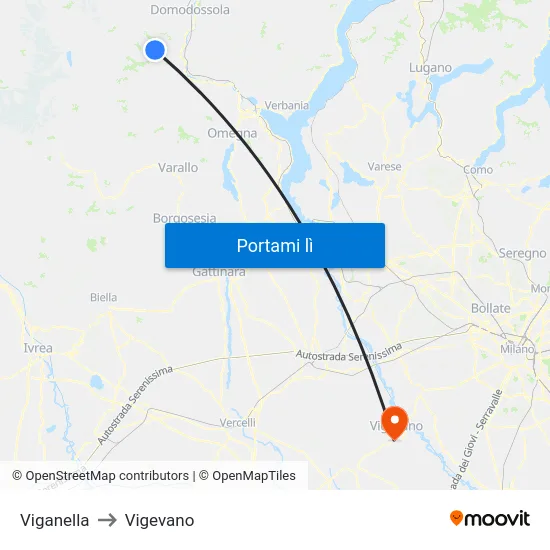 Viganella to Vigevano map
