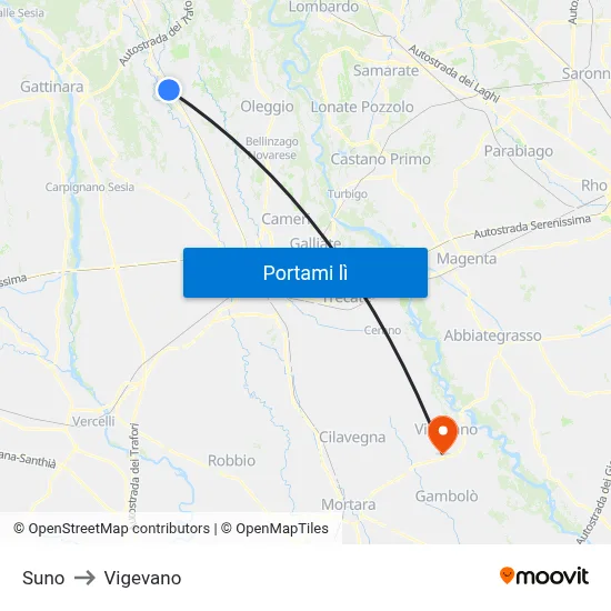 Suno to Vigevano map