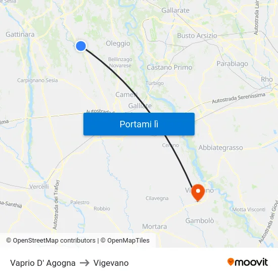 Vaprio D' Agogna to Vigevano map