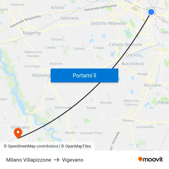 Milano Villapizzone to Vigevano map