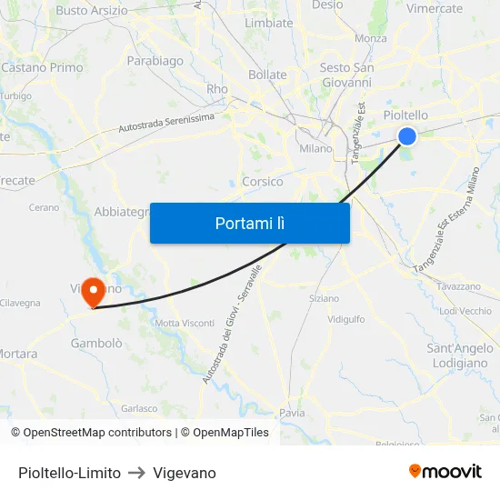 Pioltello-Limito to Vigevano map