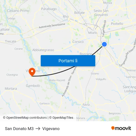 San Donato M3 to Vigevano map