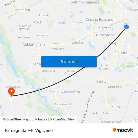 Famagosta to Vigevano map