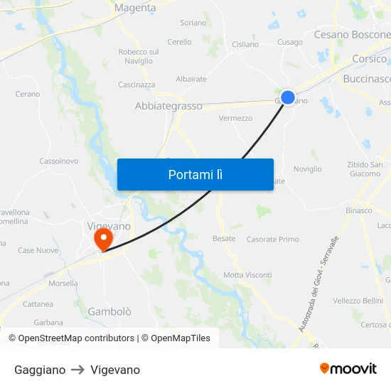 Gaggiano to Vigevano map