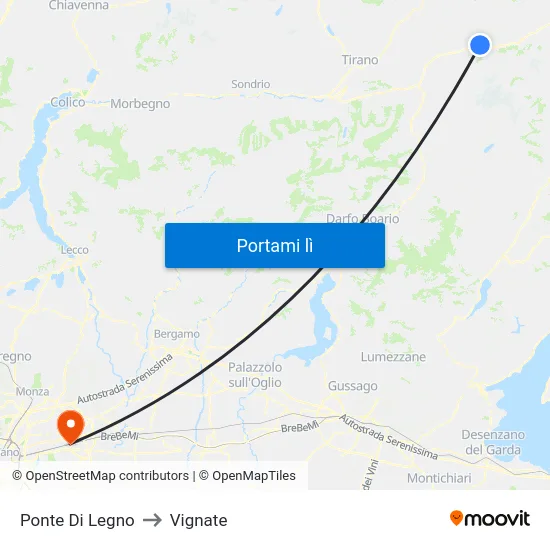 Ponte Di Legno to Vignate map