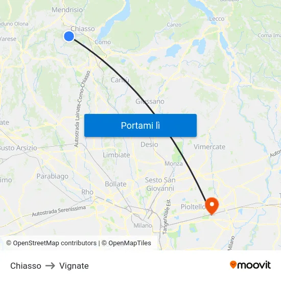 Chiasso to Vignate map