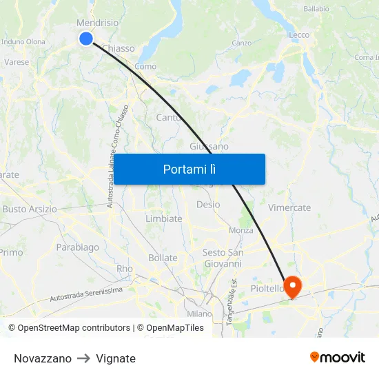 Novazzano to Vignate map