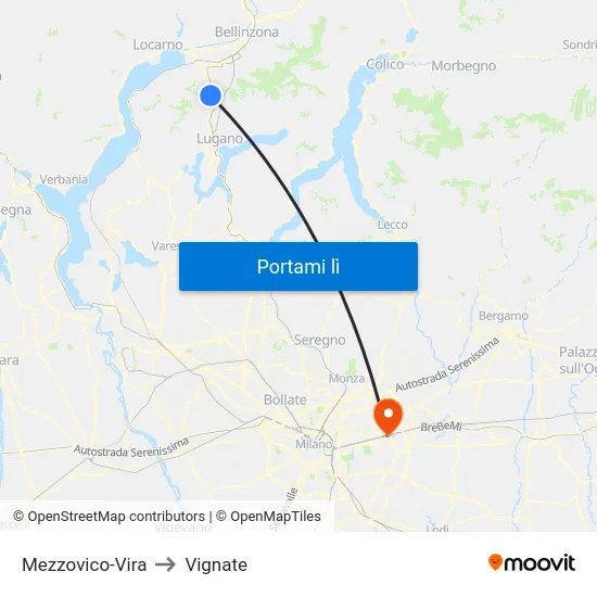 Mezzovico-Vira to Vignate map