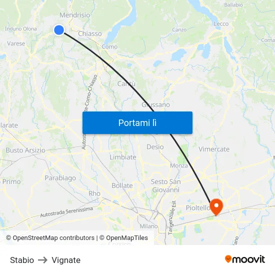 Stabio to Vignate map