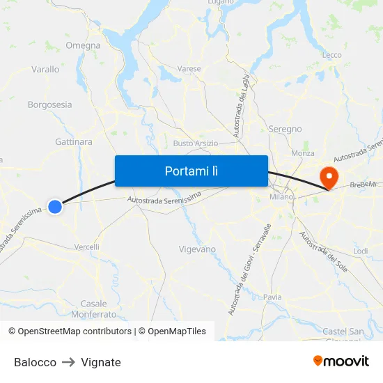 Balocco to Vignate map