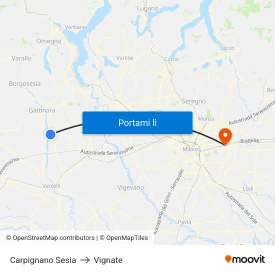 Carpignano Sesia to Vignate map
