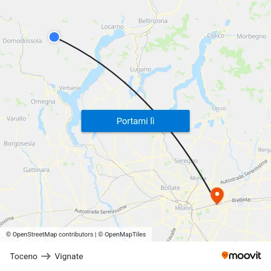Toceno to Vignate map