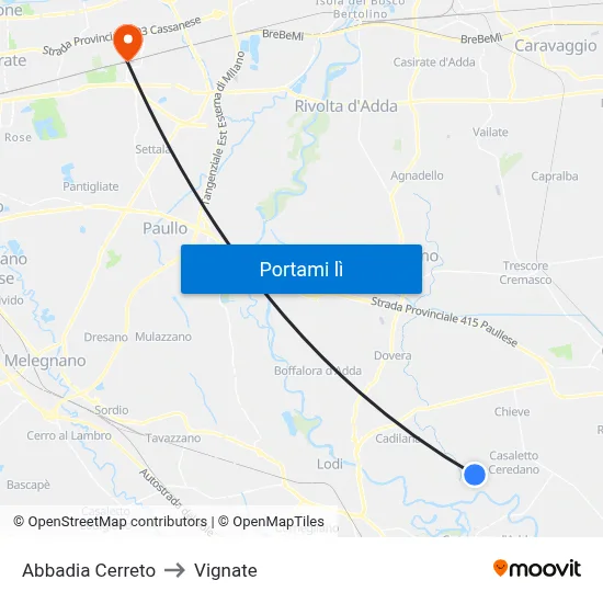 Abbadia Cerreto to Vignate map