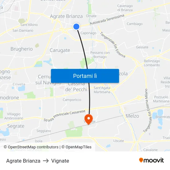 Agrate Brianza to Vignate map