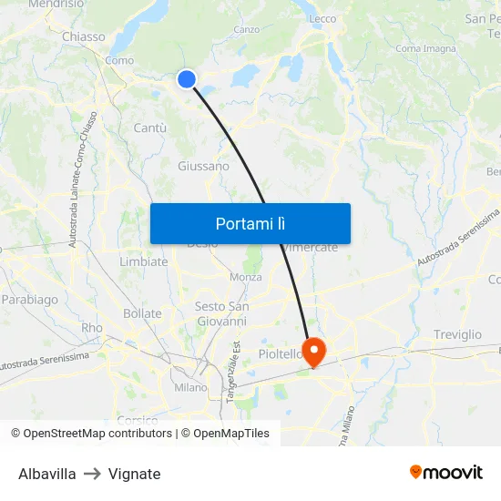Albavilla to Vignate map