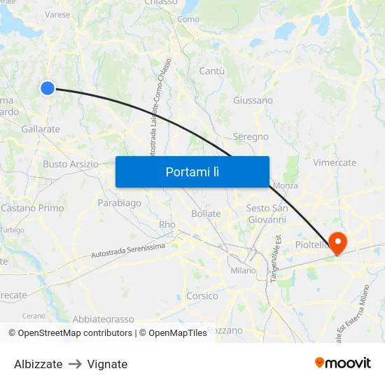 Albizzate to Vignate map
