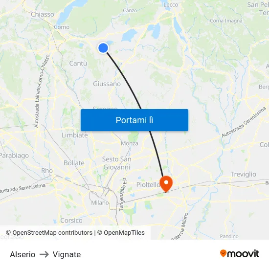 Alserio to Vignate map
