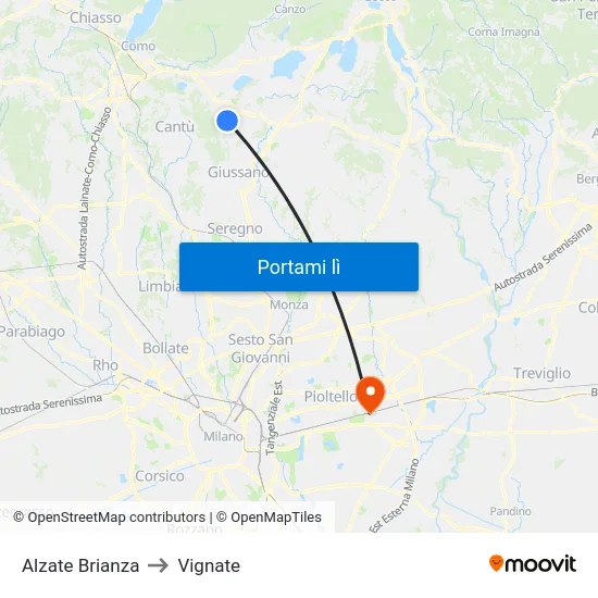Alzate Brianza to Vignate map