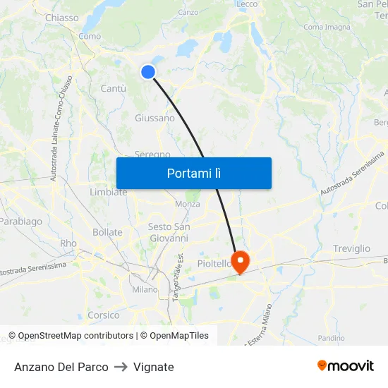 Anzano Del Parco to Vignate map