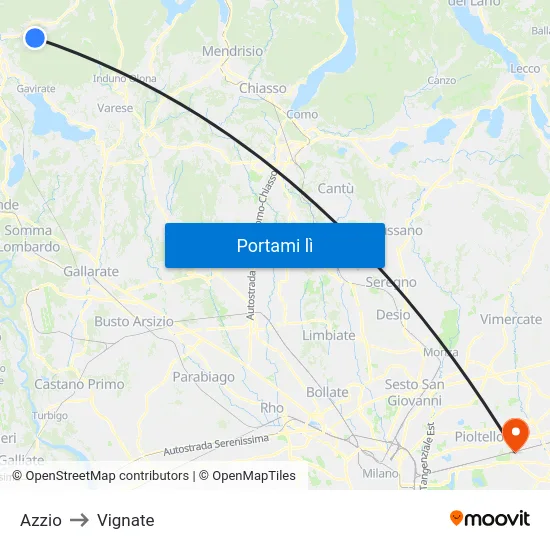 Azzio to Vignate map