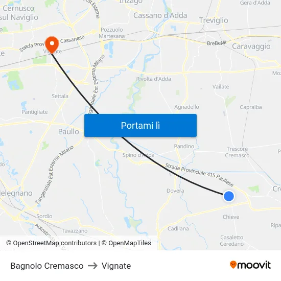 Bagnolo Cremasco to Vignate map