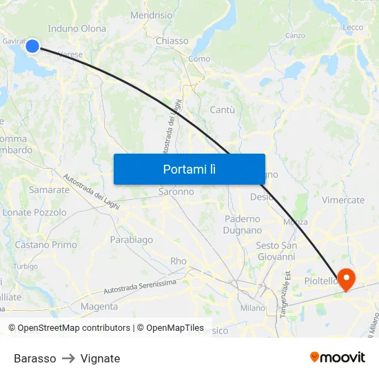 Barasso to Vignate map