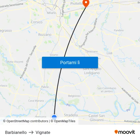 Barbianello to Vignate map