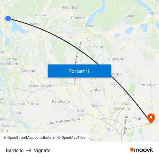 Bardello to Vignate map