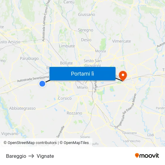 Bareggio to Vignate map