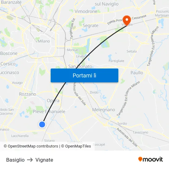 Basiglio to Vignate map