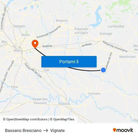 Bassano Bresciano to Vignate map