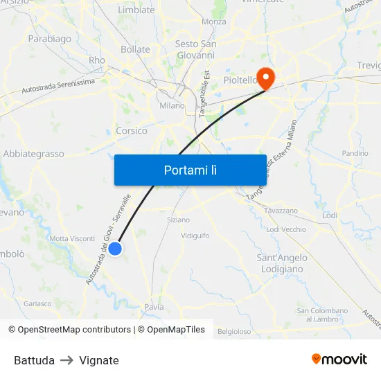 Battuda to Vignate map
