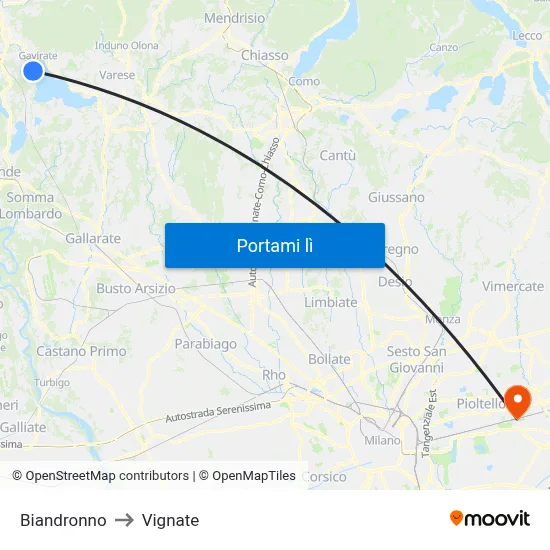 Biandronno to Vignate map