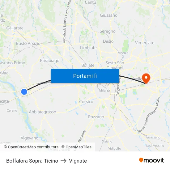 Boffalora Sopra Ticino to Vignate map