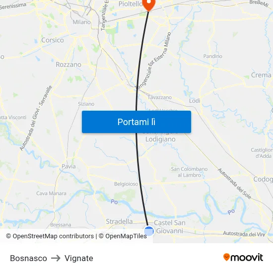 Bosnasco to Vignate map