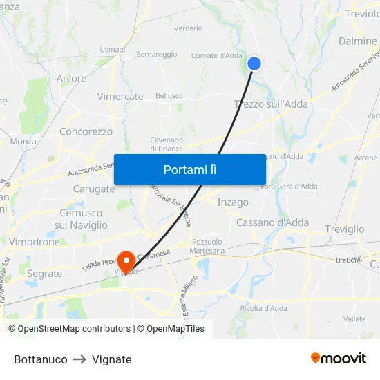 Bottanuco to Vignate map