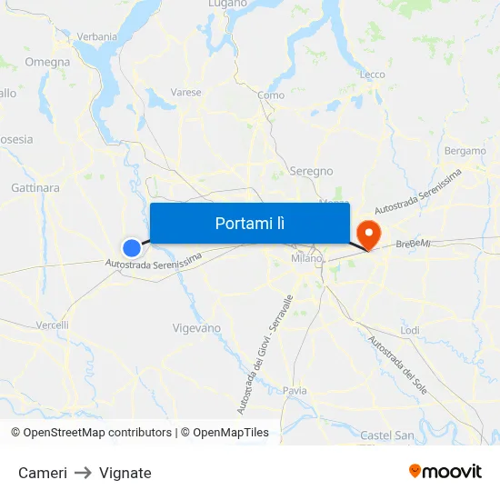 Cameri to Vignate map