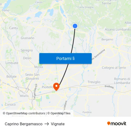 Caprino Bergamasco to Vignate map