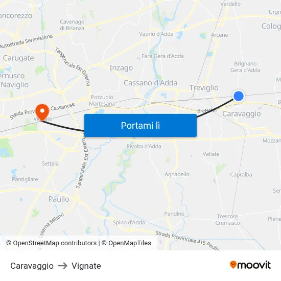 Caravaggio to Vignate map