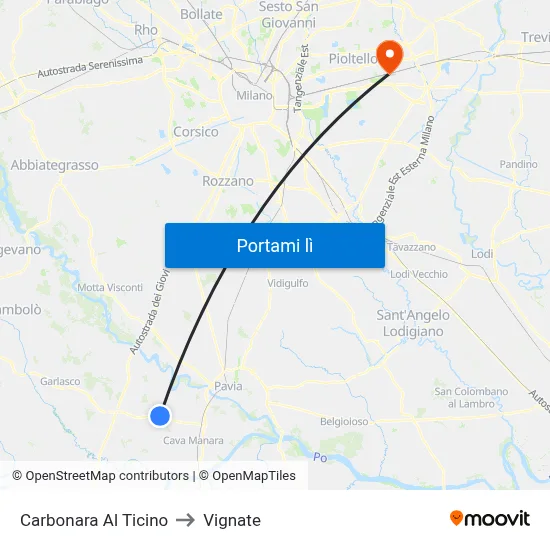Carbonara Al Ticino to Vignate map
