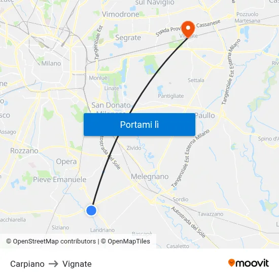 Carpiano to Vignate map