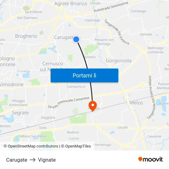 Carugate to Vignate map