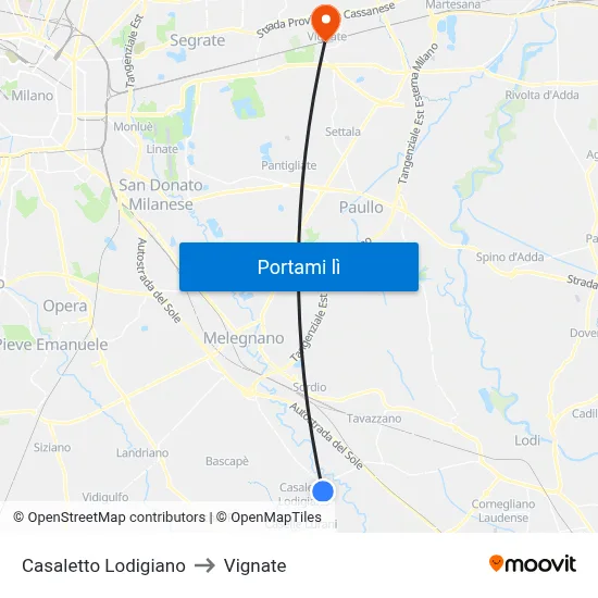 Casaletto Lodigiano to Vignate map