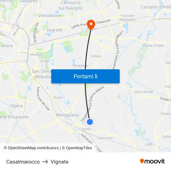 Casalmaiocco to Vignate map