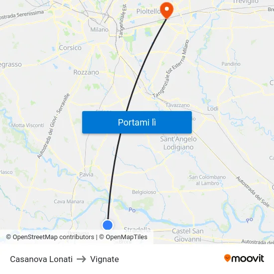 Casanova Lonati to Vignate map