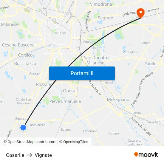 Casarile to Vignate map