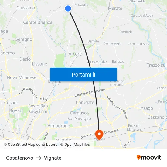 Casatenovo to Vignate map