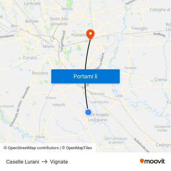 Caselle Lurani to Vignate map