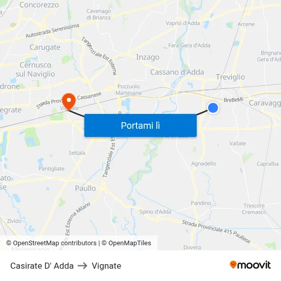 Casirate D' Adda to Vignate map